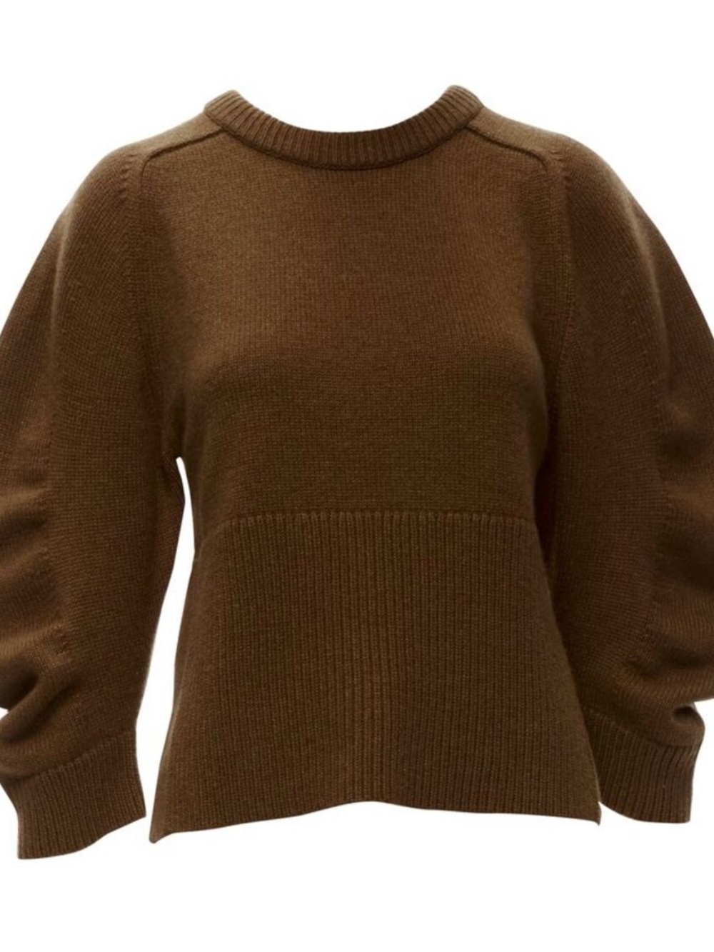 Chloe Brown Puff-Sleeve 100% Cashmere Sweater